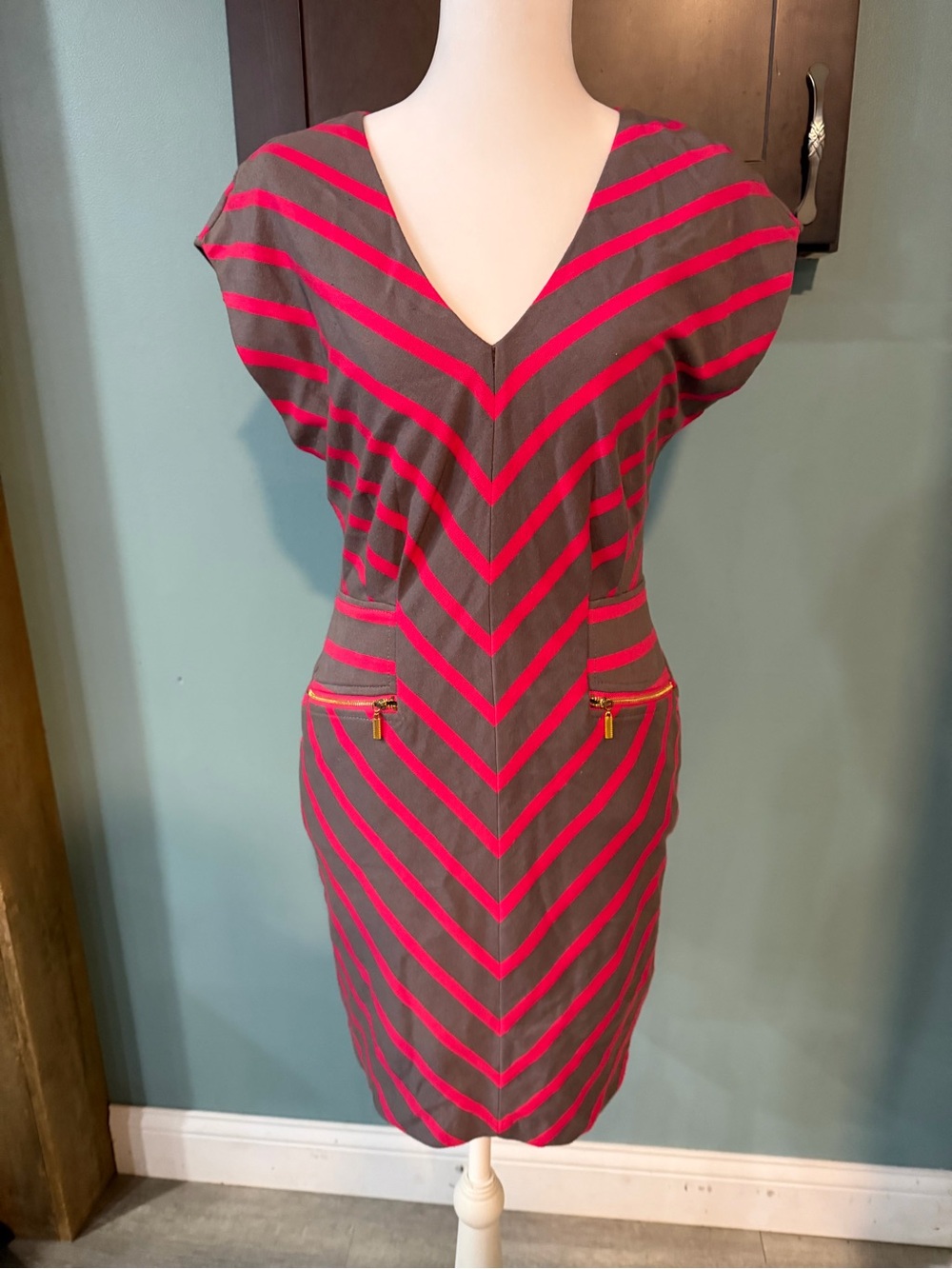 Ark & Co Gray Dress with Pink Chevron Stripes